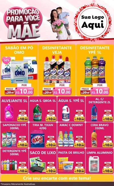 Modelo de Encarte para Encarte Grande com o tema Promoção Para Você Mãe para Produtos de Limpeza