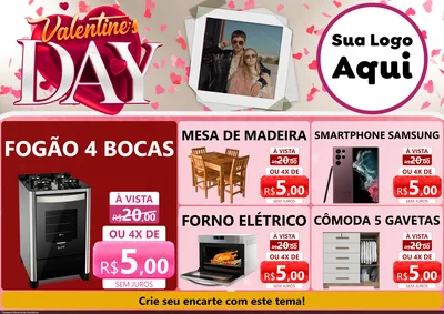 Modelo de Encarte para Encarte A4 Horizontal com o tema Valentine's Day para Móveis e Eletro