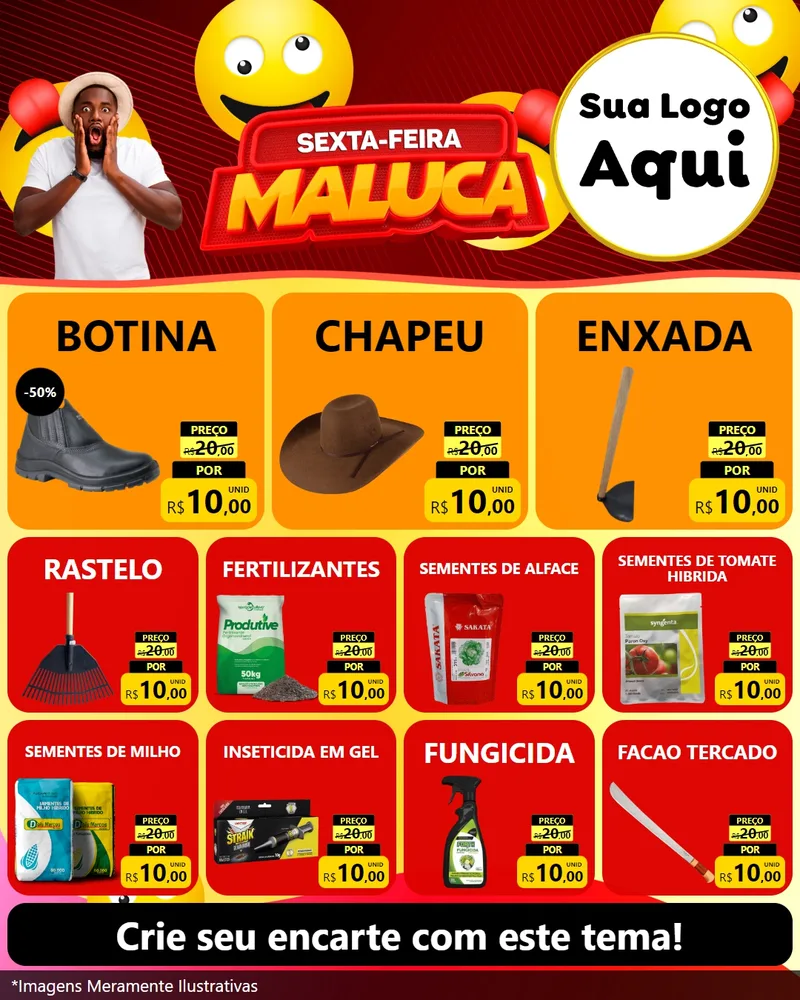 Modelo de Rede Social para Feed Instagram com o tema Sexta-feira Maluca para Agropecuária