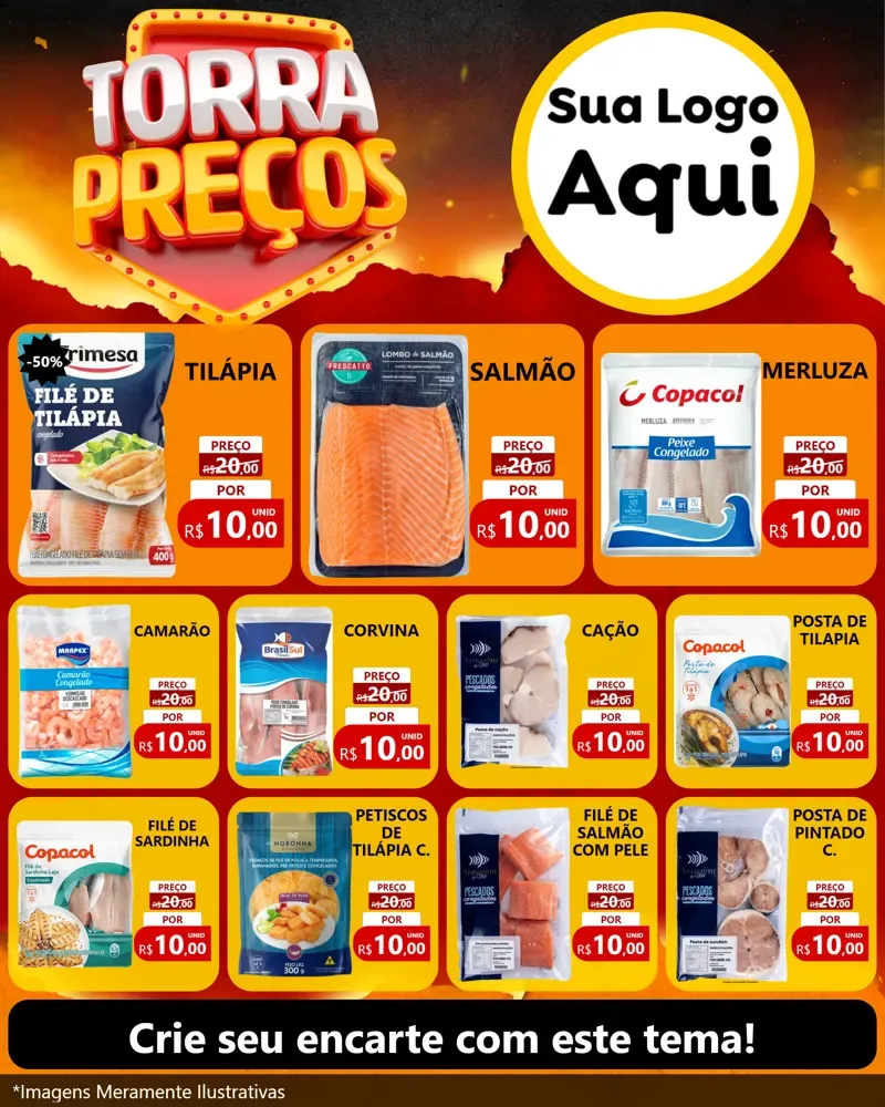 Modelo de Rede Social para Feed Instagram com o tema Torra Preços para Peixaria