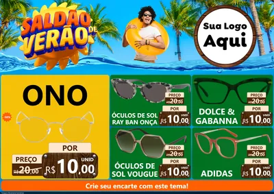 Modelo de Encarte para Encarte A4 Horizontal com o tema Saldão de Verão para Óticas