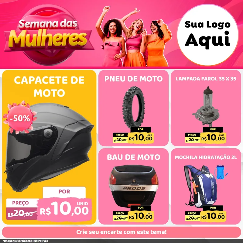 Modelo de Rede Social para Feed Facebook com o tema Semana das Mulheres para Moto peças