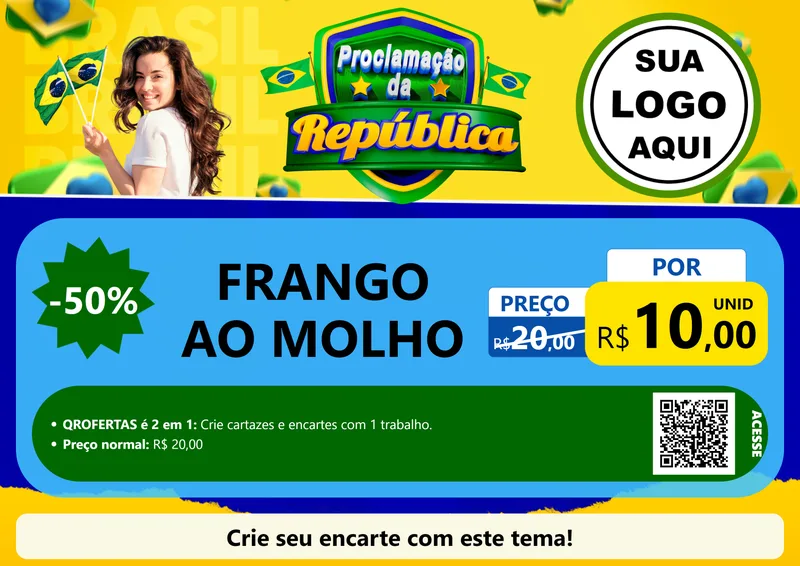 Modelo de Cartaz para Cartaz A4 Horizontal com o tema Proclamação da República para Restaurante