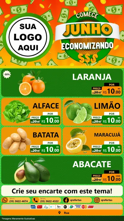 Modelo de TV para TV Vertical com o tema Comece Junho Economizando para Hortifrúti