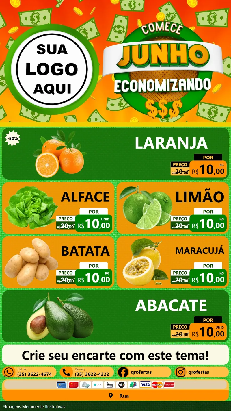 Modelo de TV para TV Vertical com o tema Comece Junho Economizando para Hortifrúti