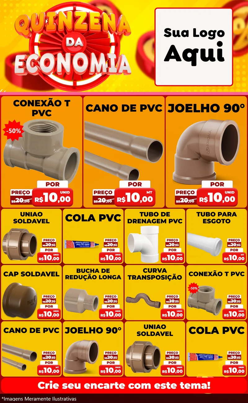 Modelo de Encarte para Encarte Grande com o tema Quinzena Da Economia para Tubos e conexões