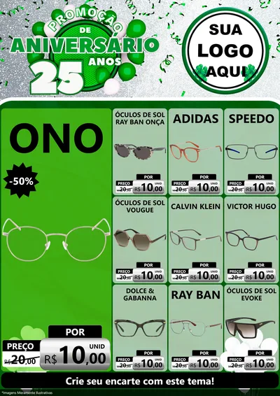Modelo de Encarte para Encarte A4 Vertical com o tema Promoção de Aniversário - 25 Anos para Óticas