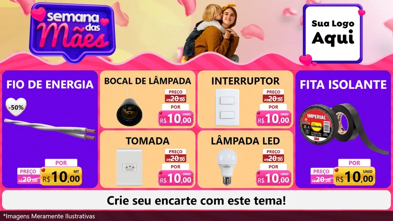 Modelo de TV para TV Horizontal com o tema Semana das Mães para Materiais Elétricos