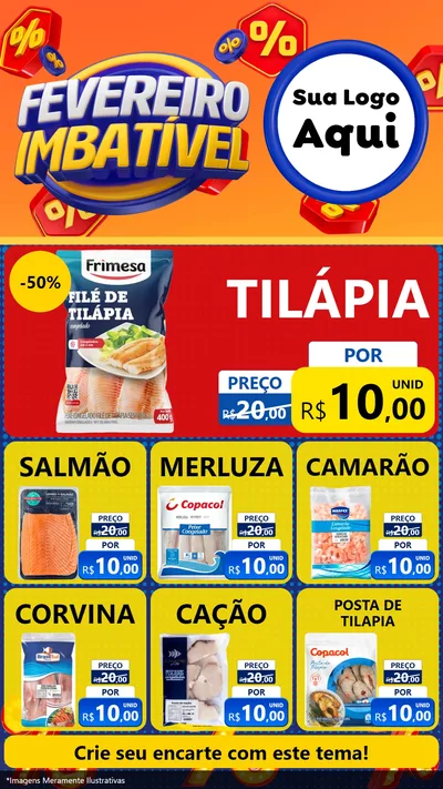 Modelo de Rede Social para Stories com o tema Fevereiro Imbatível para Peixaria