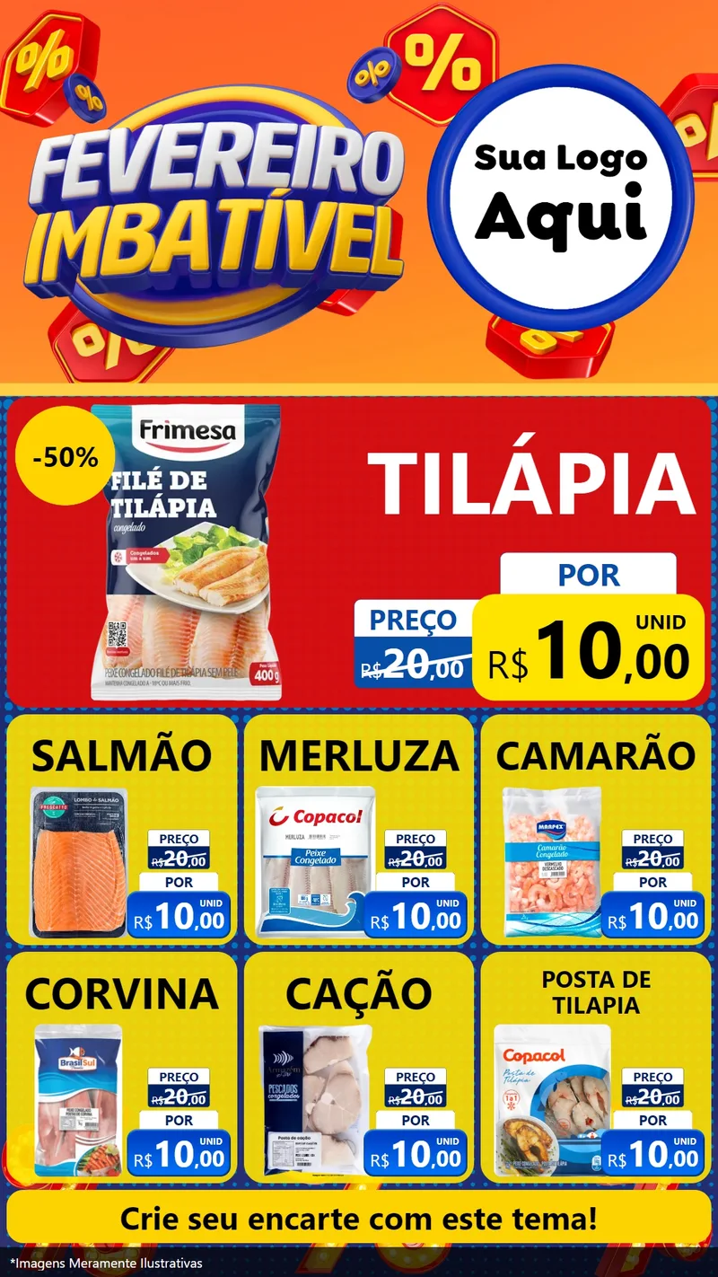 Modelo de Rede Social para Stories com o tema Fevereiro Imbatível para Peixaria