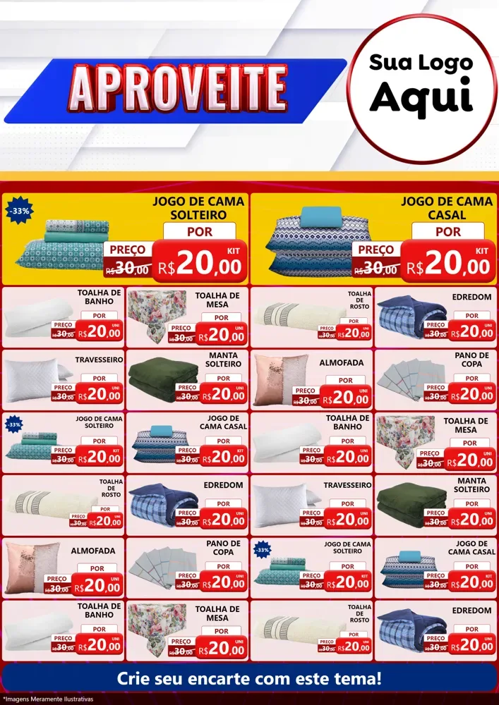 Modelo de Encarte para Encarte A4 Vertical com o tema Aproveite para Cama, Mesa e Banho