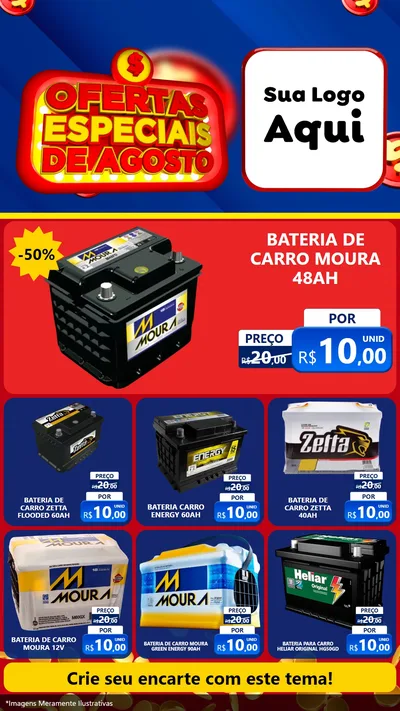Modelo de Rede Social para Stories com o tema Ofertas Especiais de Agosto para Baterias Elétricas