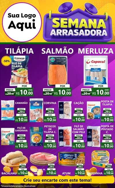 Modelo de Encarte para Encarte Grande com o tema Semana Arrasadora para Peixaria