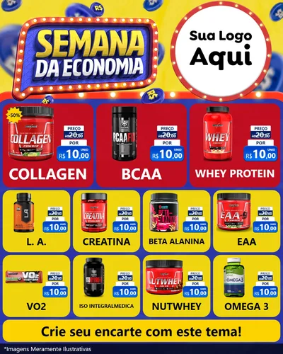 Modelo de Rede Social para Feed Instagram com o tema Semana da Economia para Suplementos alimentares