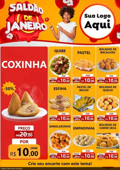 Modelo de Encarte para Encarte A4 Vertical com o tema Saldão de Janeiro para Salgadaria