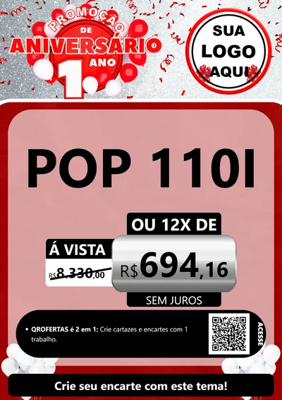 Modelo de Cartaz para Cartaz A4 Vertical com o tema Promoção de Aniversário - 1 Ano para Concessionaria de Motos