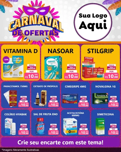 Modelo de Rede Social para Feed Instagram com o tema Carnaval de Ofertas para Farmácia