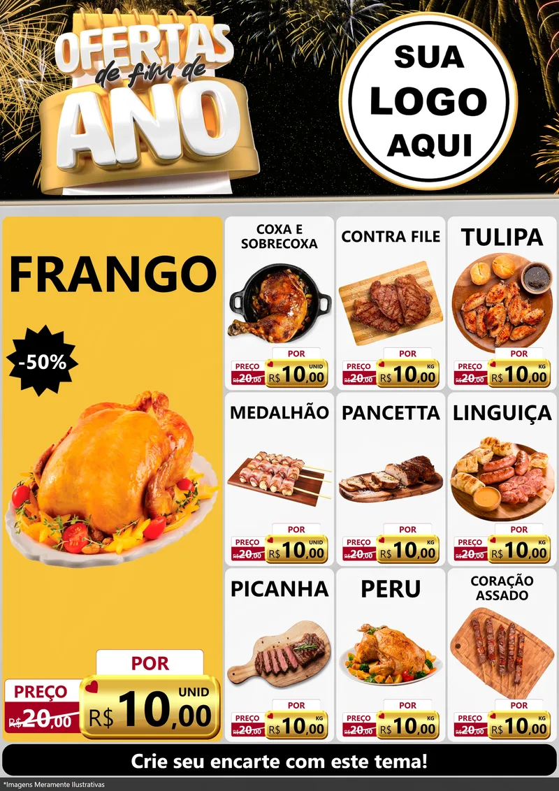 Modelo de Encarte para Encarte A4 Vertical com o tema Ofertas de Fim de Ano para Assados