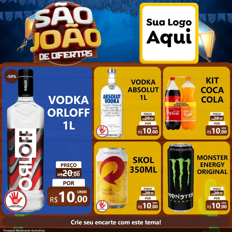 Modelo de Rede Social para Feed Facebook com o tema São João Ofertas Imbatíveis! - Junina para Distribuidora de bebidas
