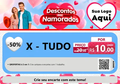 Modelo de Cartaz para Cartaz A4 Horizontal com o tema Descontos dos Namorados para Hamburgueria