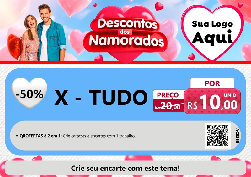 Modelo de Cartaz para Cartaz A4 Horizontal com o tema Descontos dos Namorados para Hamburgueria