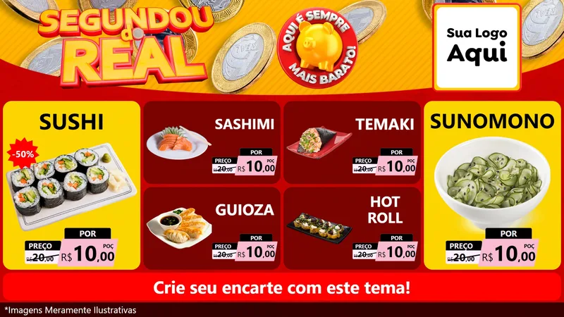 Modelo de TV para TV Horizontal com o tema Segundou do Real para Comida japonesa