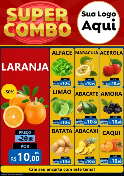 Modelo de Encarte para Encarte A4 Vertical com o tema Super Combo para Hortifrúti
