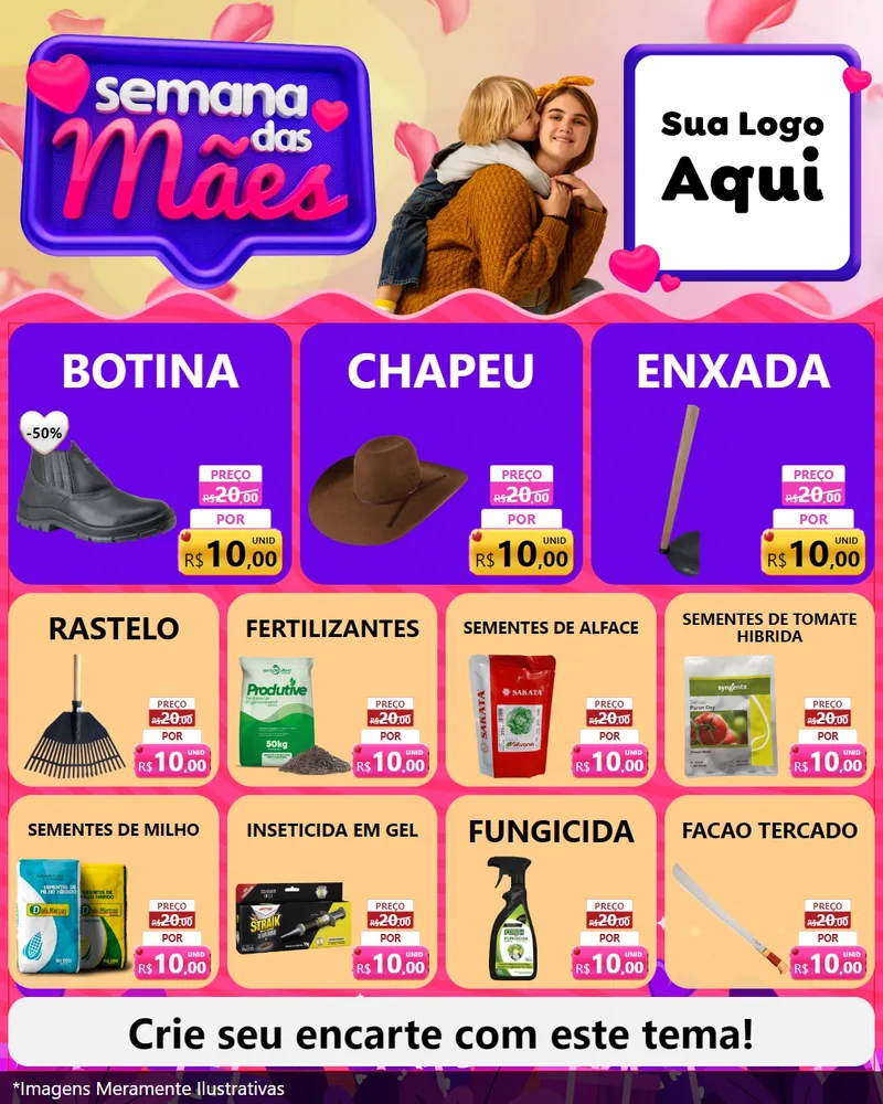 Modelo de Rede Social para Feed Instagram com o tema Semana das Mães para Agropecuária