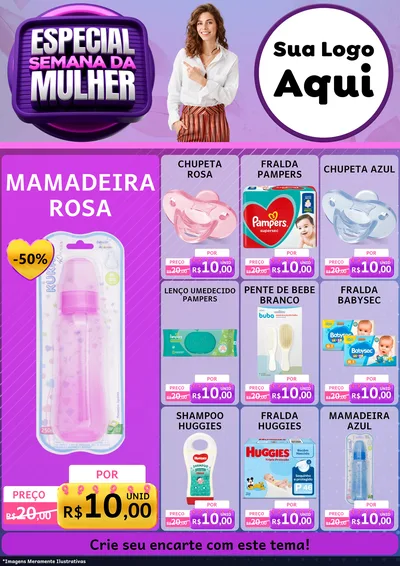 Modelo de Encarte para Encarte A4 Vertical com o tema Especial Semana da Mulher para Bebês