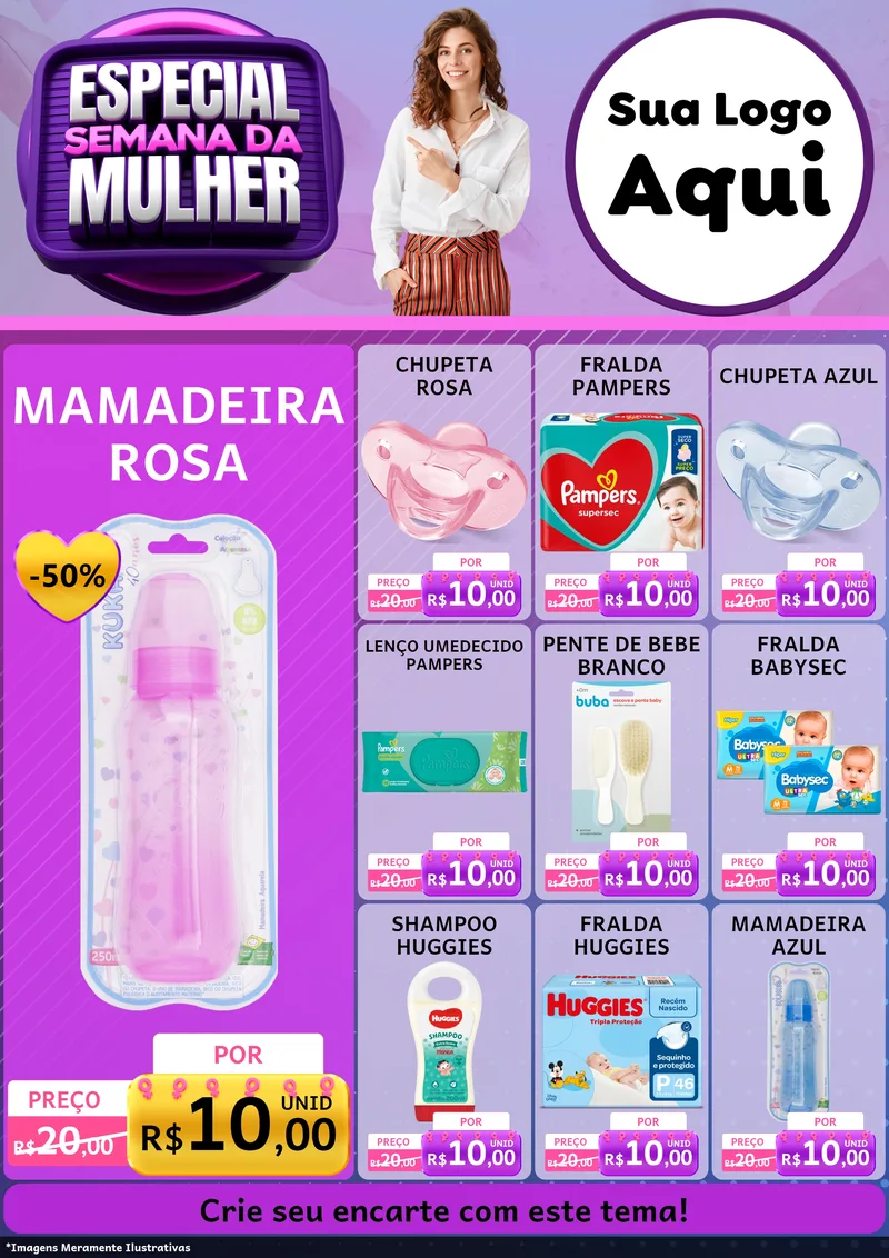 Modelo de Encarte para Encarte A4 Vertical com o tema Especial Semana da Mulher para Bebês