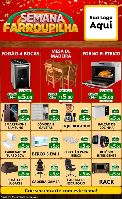 Modelo de Encarte para Encarte Grande com o tema Semana Farroupilha para Móveis e Eletro