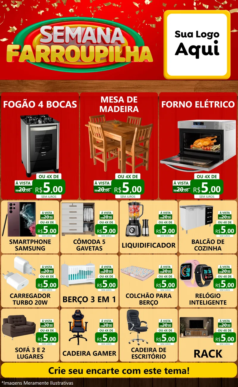 Modelo de Encarte para Encarte Grande com o tema Semana Farroupilha para Móveis e Eletro