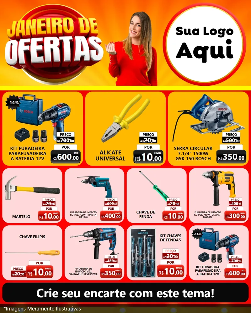 Modelo de Rede Social para Feed Instagram com o tema Janeiro de Ofertas para Maquinas e Ferramentas