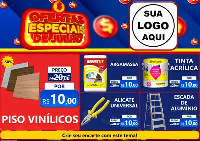 Modelo de Encarte para Encarte A4 Horizontal com o tema Ofertas Especiais de Julho para Material para Construção