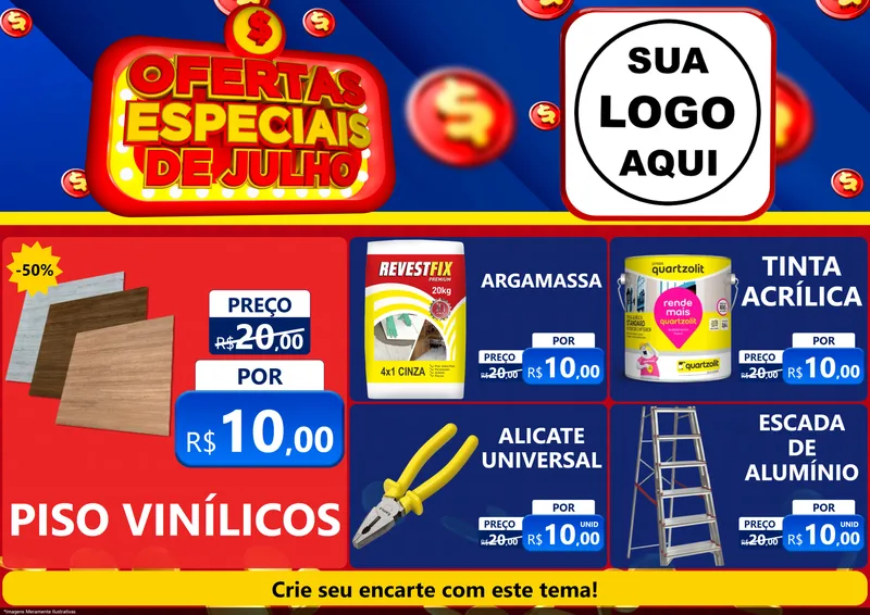 Modelo de Encarte para Encarte A4 Horizontal com o tema Ofertas Especiais de Julho para Material para Construção