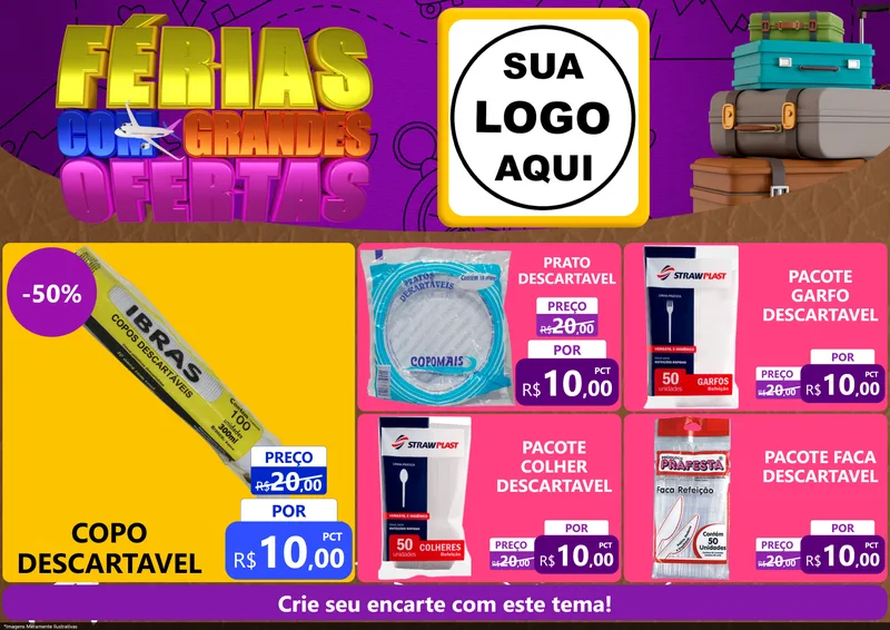 Modelo de Encarte para Encarte A4 Horizontal com o tema Férias com Grandes Ofertas para Embalagens