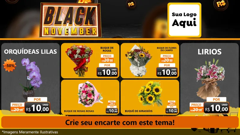 Modelo de TV para TV Horizontal com o tema Black November para Floricultura e jardim