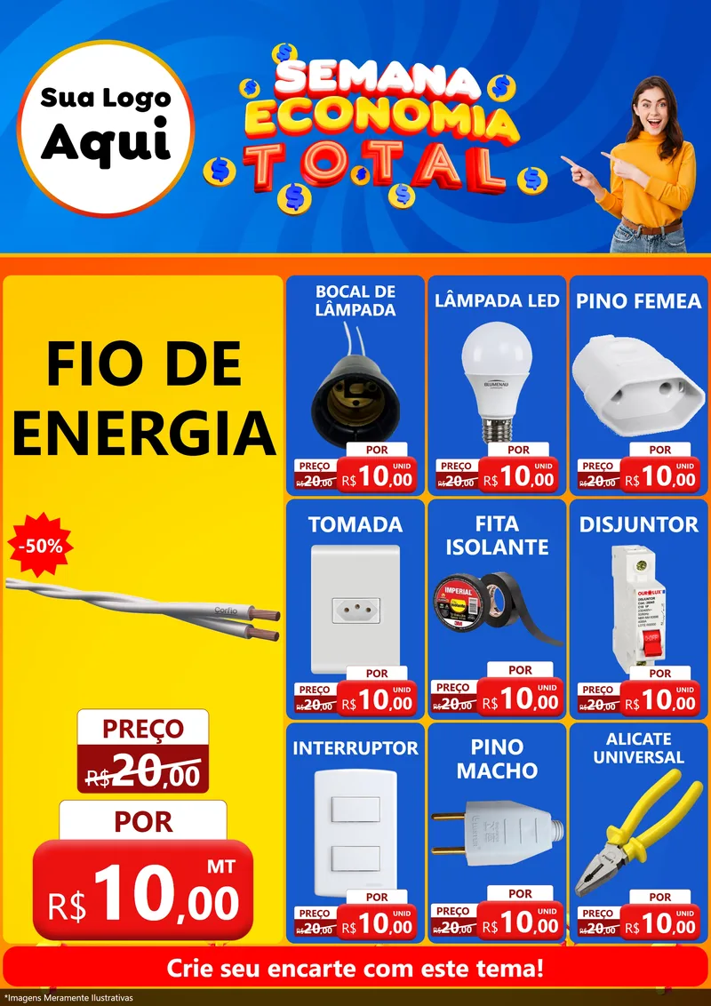 Modelo de Encarte para Encarte A4 Vertical com o tema Semana Economia Total para Materiais Elétricos