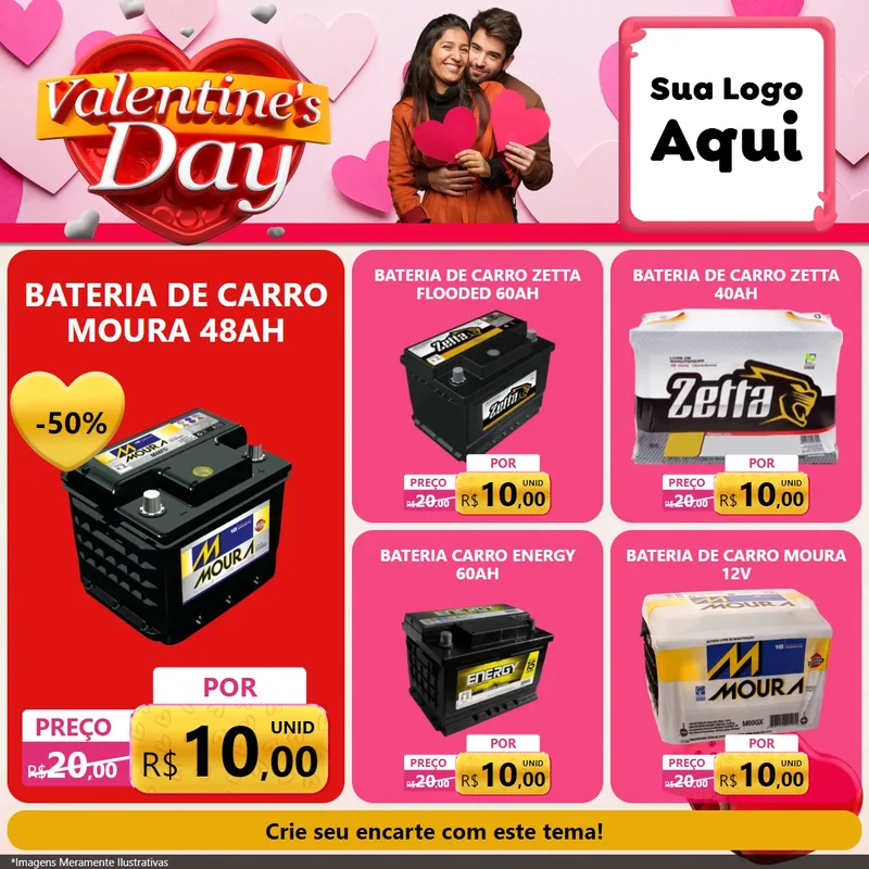 Modelo de Rede Social para Feed Facebook com o tema Valentine's Day para Baterias Elétricas
