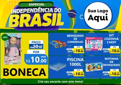 Modelo de Encarte para Encarte A4 Horizontal com o tema Especial Independência do Brasil para Brinquedos
