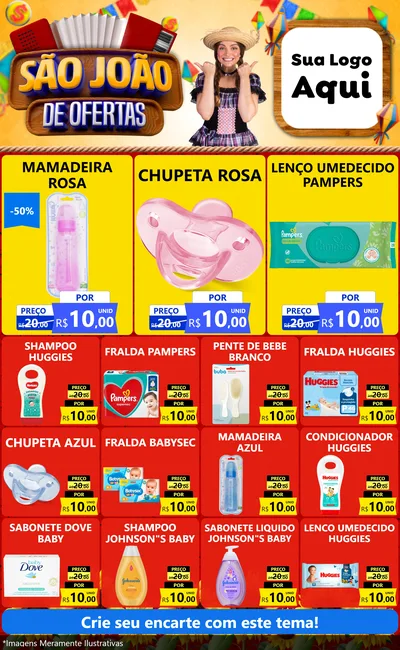 Modelo de Encarte para Encarte Grande com o tema São João de Ofertas para Bebês
