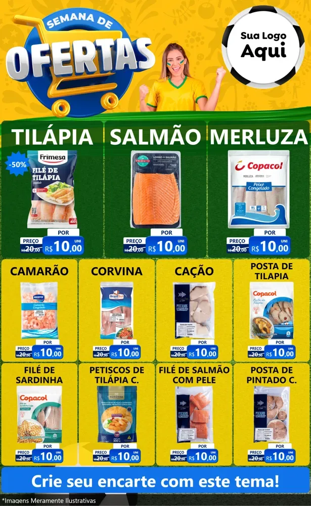Modelo de Encarte para Encarte Grande com o tema Semana de Ofertas - Copa para Peixaria