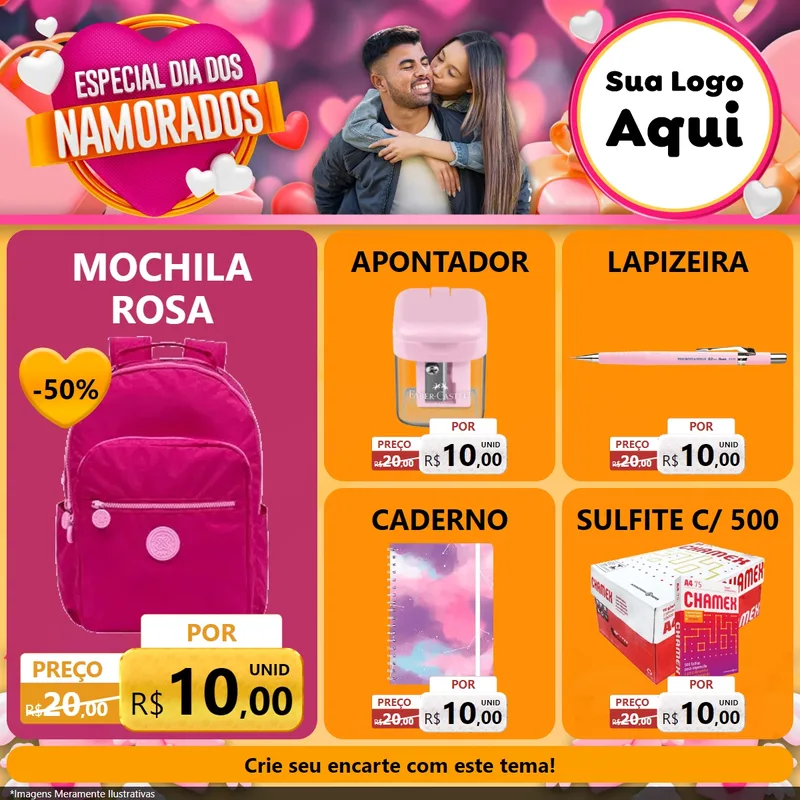 Modelo de Rede Social para Feed Facebook com o tema Especial Dia dos Namorados para Papelaria