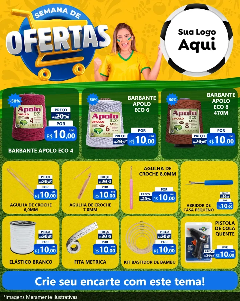 Modelo de Rede Social para Feed Instagram com o tema Semana de Ofertas - Copa para Armarinho e Aviamentos