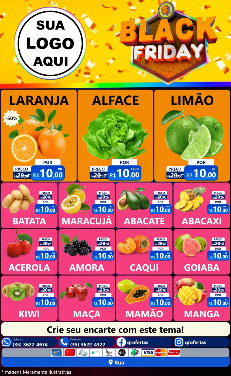 Modelo de Encarte para Encarte Grande com o tema Black Friday para Hortifrúti