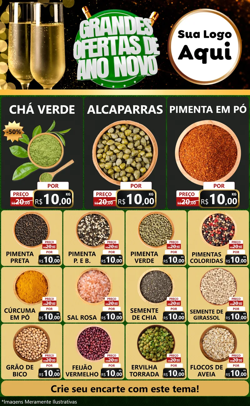 Modelo de Encarte para Encarte Grande com o tema Grandes Ofertas de Ano Novo para Produtos Naturais