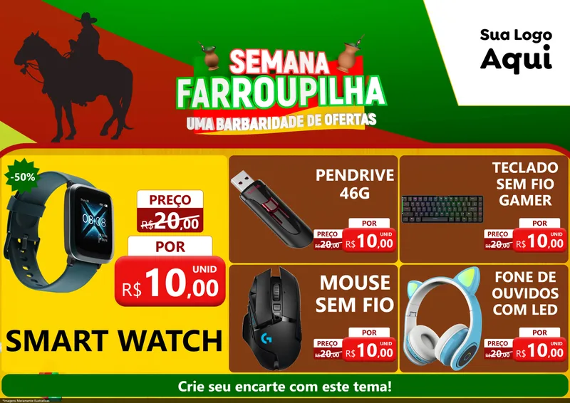 Modelo de Encarte para Encarte A4 Horizontal com o tema Semana Farroupilha - Uma Barbaridade de Ofertas para Informática