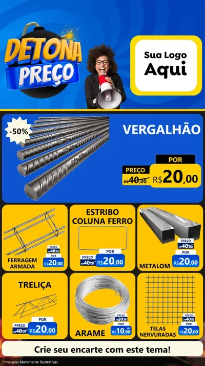 Modelo de Rede Social para Stories com o tema Detona Preços para Ferragens