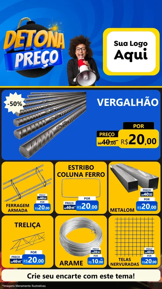 Modelo de Rede Social para Stories com o tema Detona Preços para Ferragens
