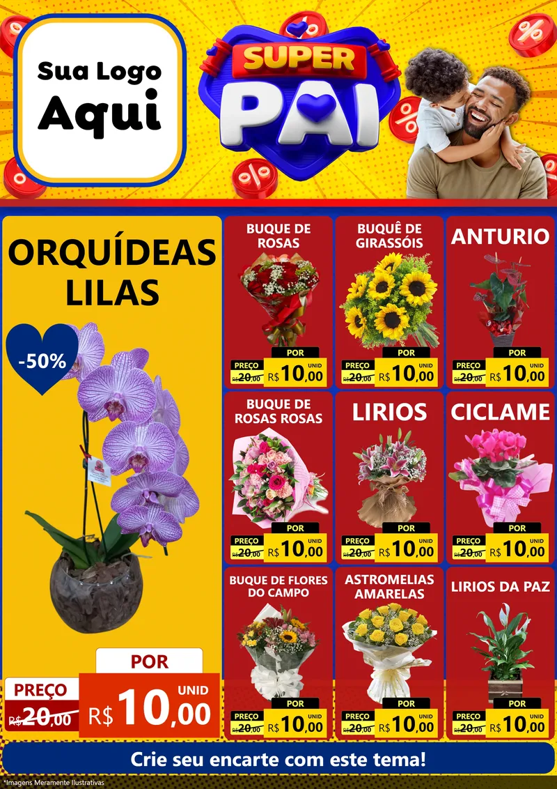 Modelo de Encarte para Encarte A4 Vertical com o tema Super Pai para Floricultura e jardim